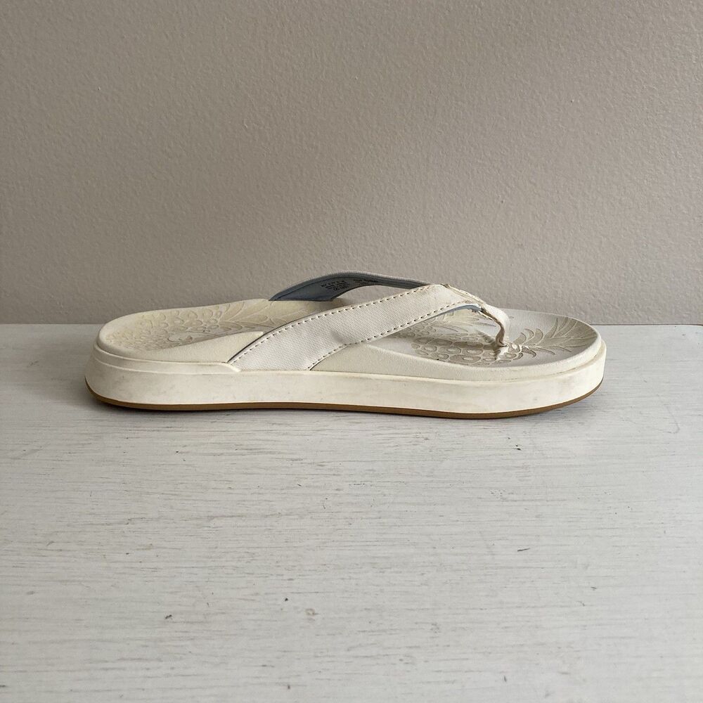 Olukai Nua Pio Womens Flip Flop Sandals Size 7 Ivory Thong Cushioned Comfort - Picture 7 of 10